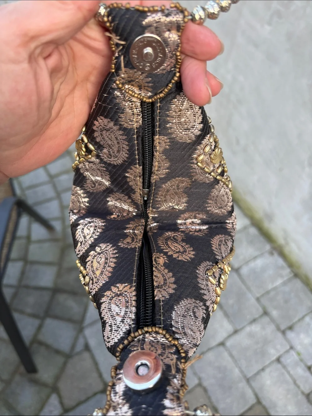 Embellished Black & Gold Evening Wristlet Bag